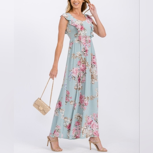 Floral Scoop Neck Maxi Dress in Blue and Pink Medium - Picture 1 of 12